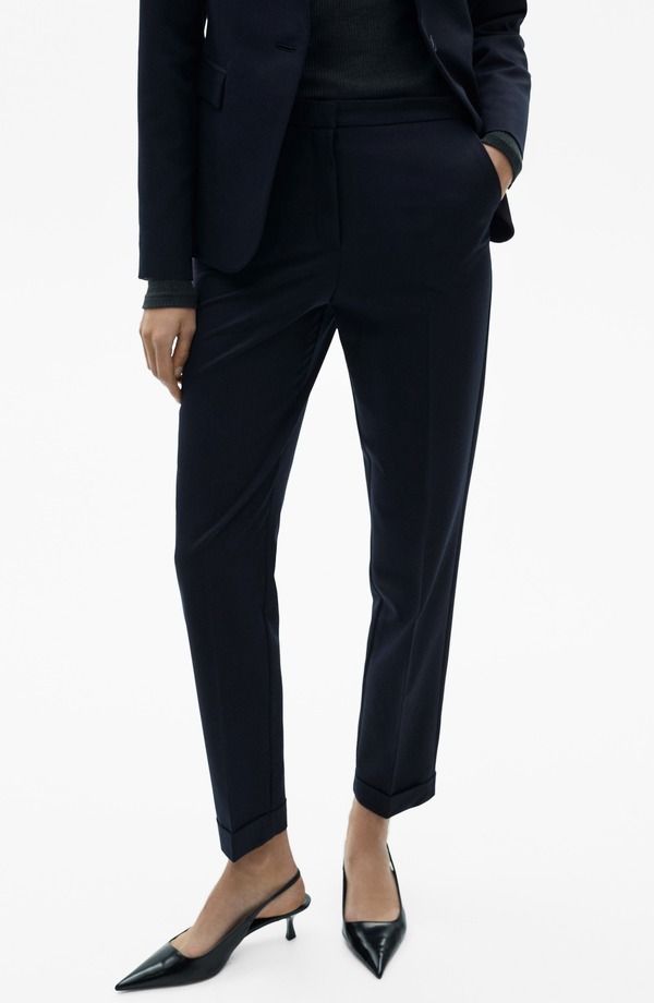 マンゴ レディース ボトムス デニムパンツ MANGO Straight Suit Pants Black ブラック