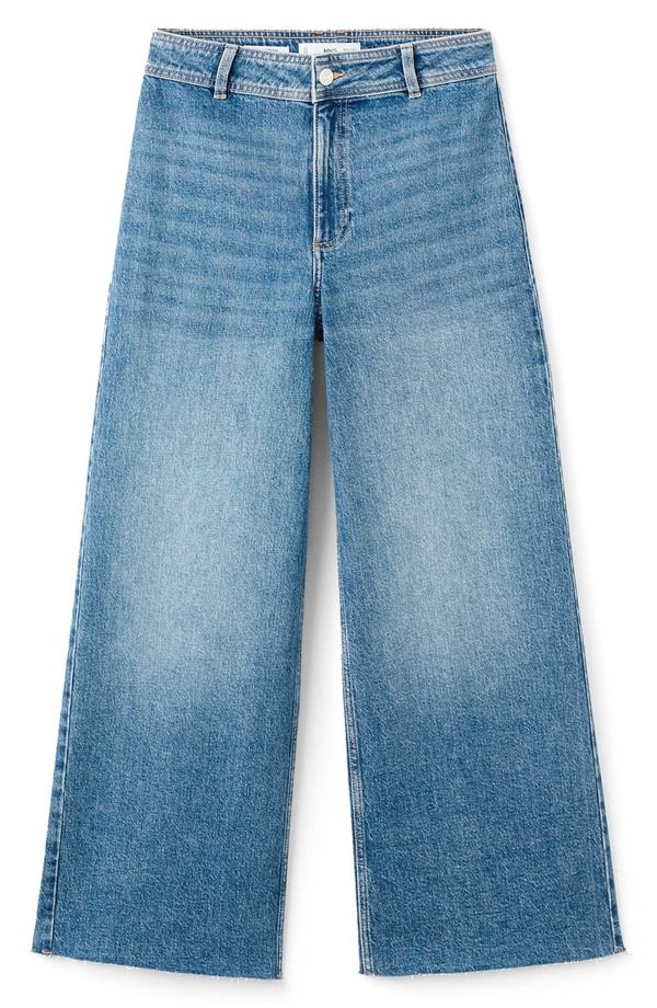 マンゴ レディース ボトムス デニムパンツ ワイドレッグ ハイウエスト ジーンズ MANGO Catherin Frayed High Waist Wide Leg Culotte Jeans Med