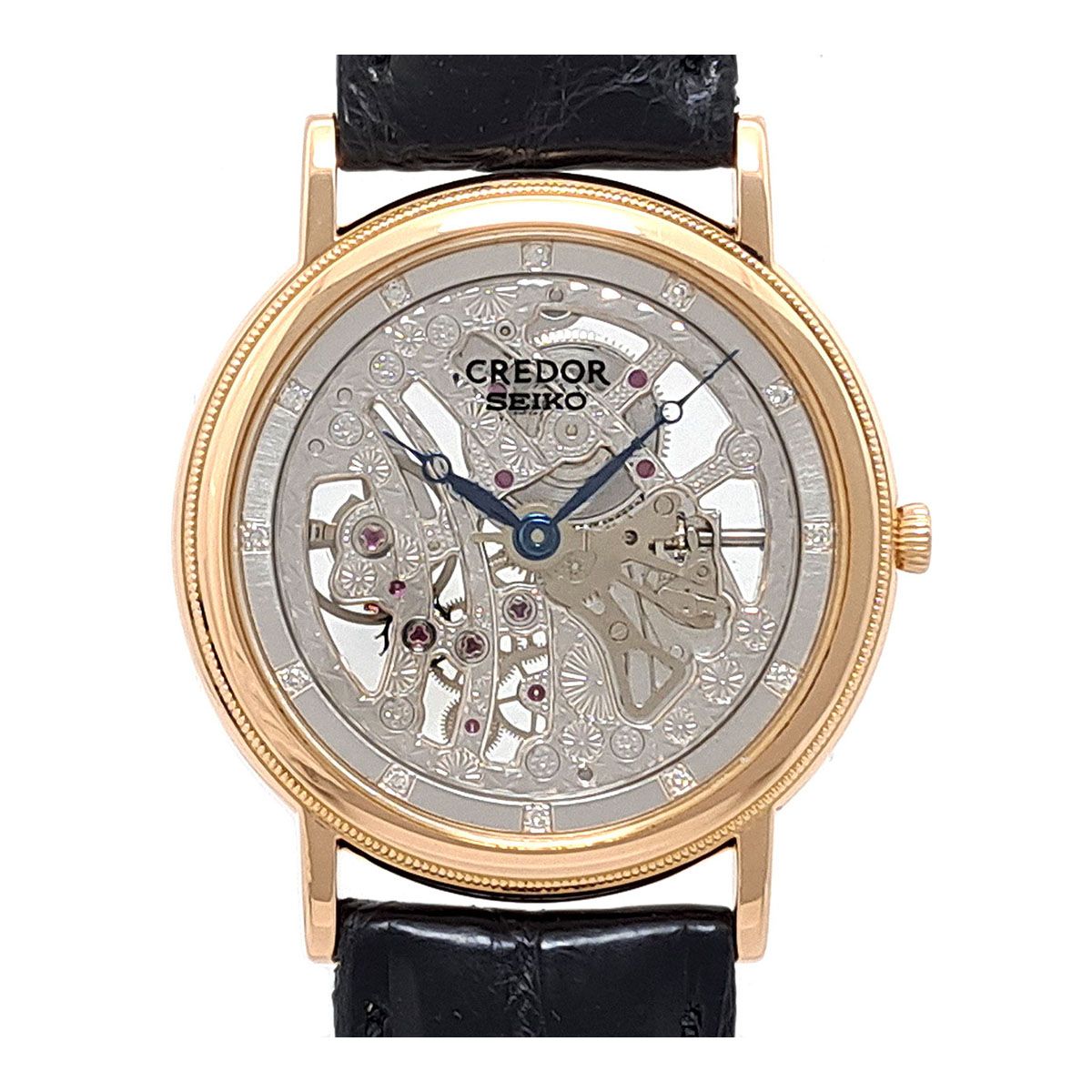セイコー クレドール スケルトン 12Pダイヤ GZBD006 手巻き ピンクゴールド メンズ ボーイズ SEIKO【中古】 【時計】