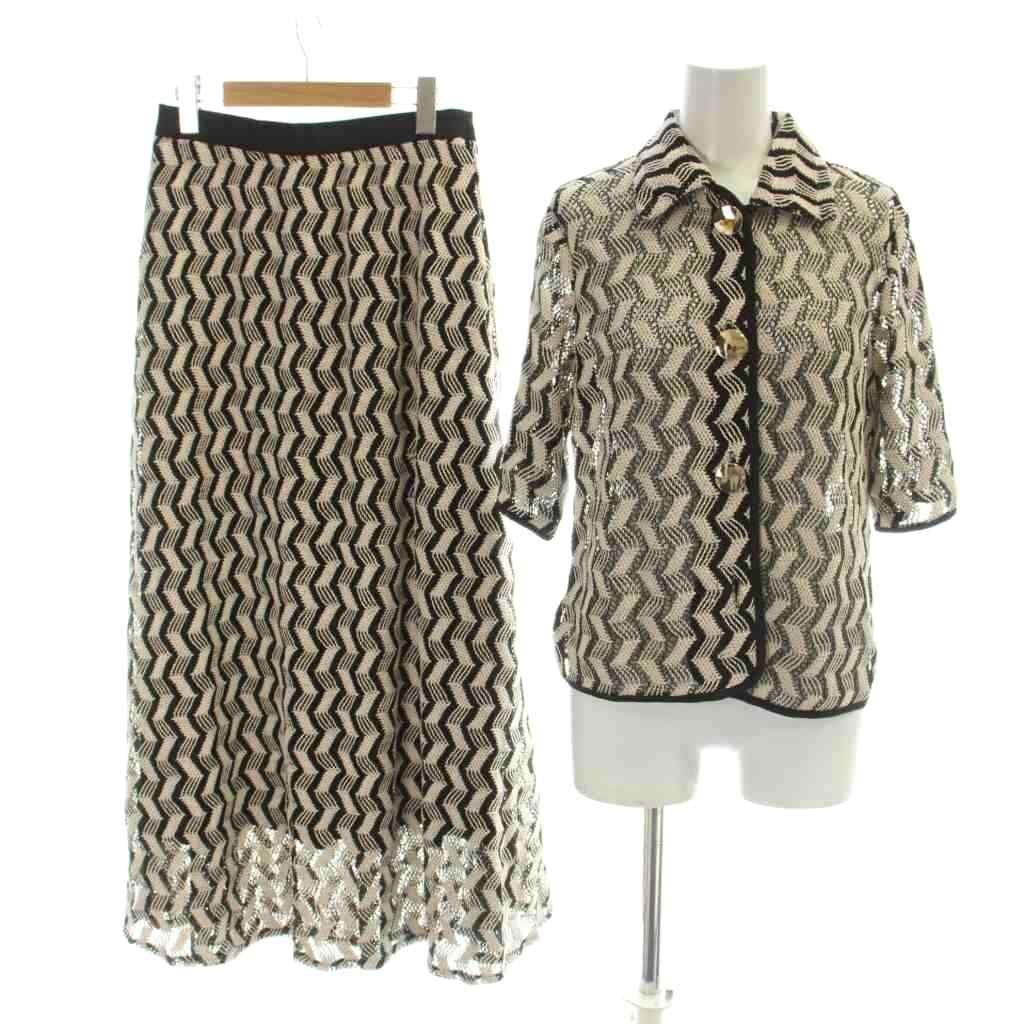 トラッゾドンナ Torrazzo Donna 26SS ジオメトリックレースTシャツ＆スカート F ベージュ 黒 ブラック 半袖 レース 26050463001110 26060463000210 /AP8