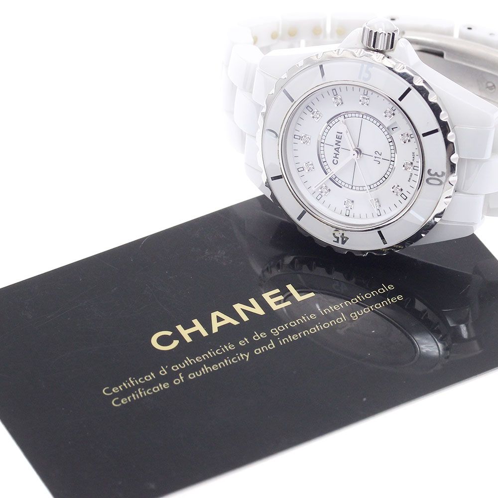 シャネル CHANEL H1628 J12 白セラミック 12Pダイヤ クォーツ