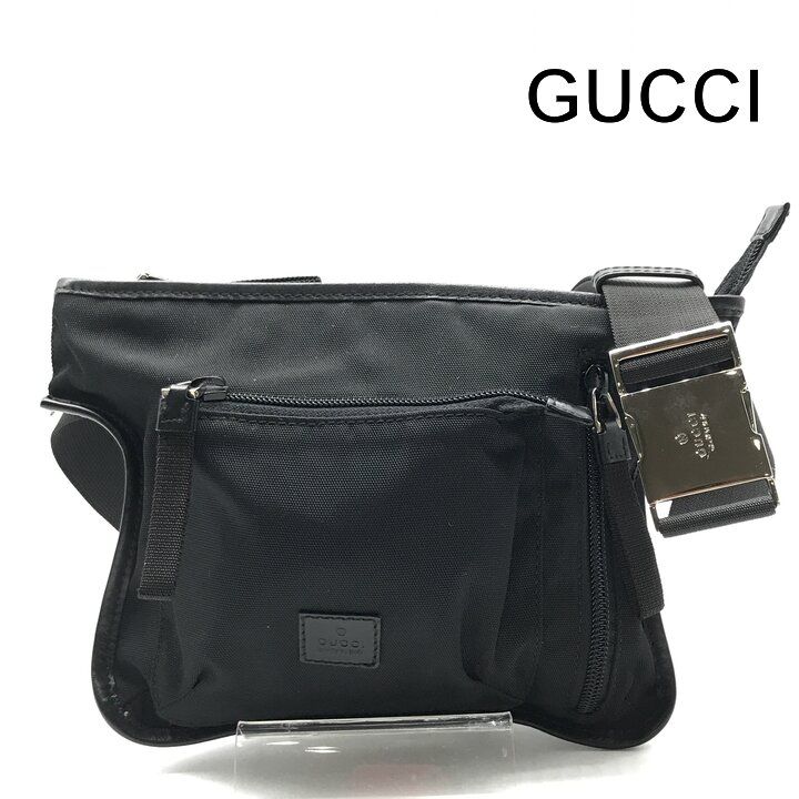 超美品 GUCCI グッチ ウエスト ポーチ バッグ ボディバッグ ナイロン ブラック ユニセックス ブランド 鞄 かばん r1918