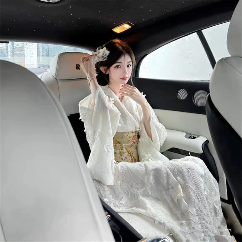 유카타 화이트 레이스 유카타 우아한 성인 여성 고등학생 미사용 중학생 봄 벚꽃놀이 유카타?일본식 유카타 세트 화이트 레이스 유카타 우아한 클래식 라지 사이즈 xkxiaoz489