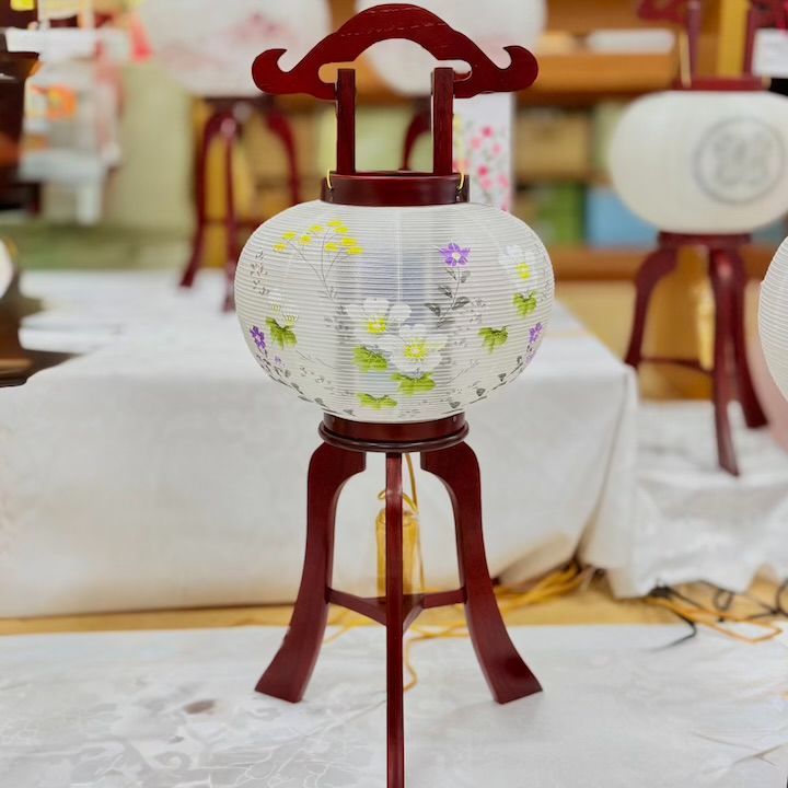 【盆提灯 展示特価品】美吉野10号絹絵入 お盆 提灯 置き提灯