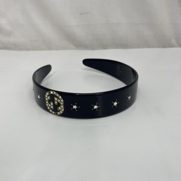 中古】GUCCI クリスタルインターロッキングGカチューシャ 黒 箱あり