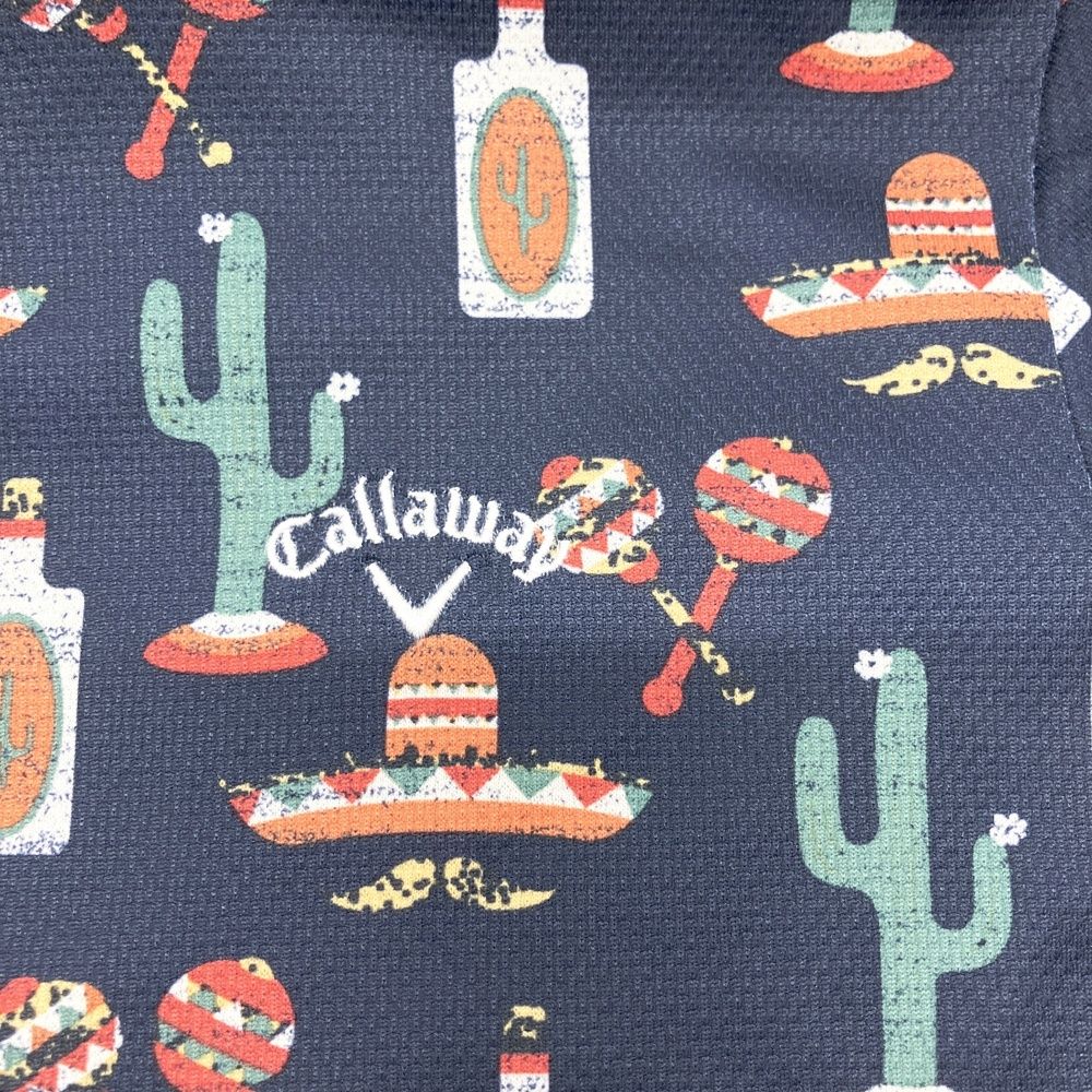 サイズ：M CALLAWAY キャロウェイ 半袖ポロシャツ 総柄 ネイビー系