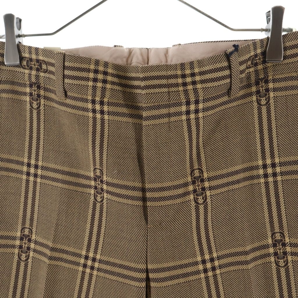 GUCCI グッチパンツアイボリー チェック柄スラックス ホースビット GUCCI (グッチ) 24SS ホースビット総柄 チェックウールスラックス