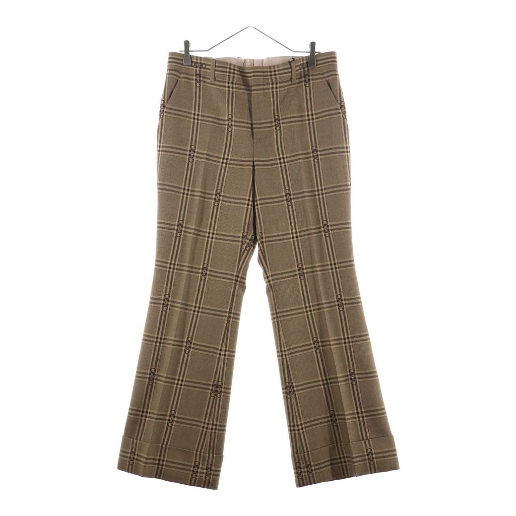 GUCCI グッチパンツアイボリー チェック柄スラックス ホースビット GUCCI (グッチ) 24SS ホースビット総柄 チェックウールスラックス