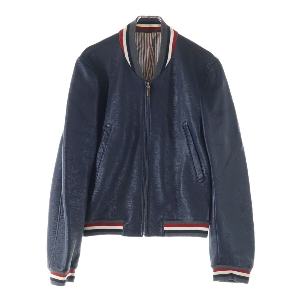 THOM BROWNE ネイビー MA-1ジャケット トムブラウン THOM BROWNE (トムブラウン) Leather Blouson MA-1 ディアスキン