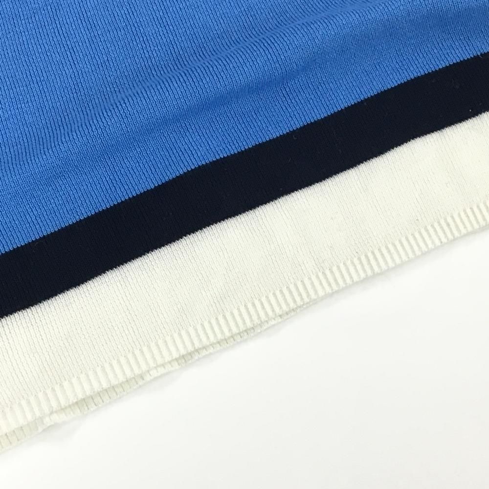 美品】アルチビオ ニットベスト ブルー×白 Vネック 胸ロゴ レディース