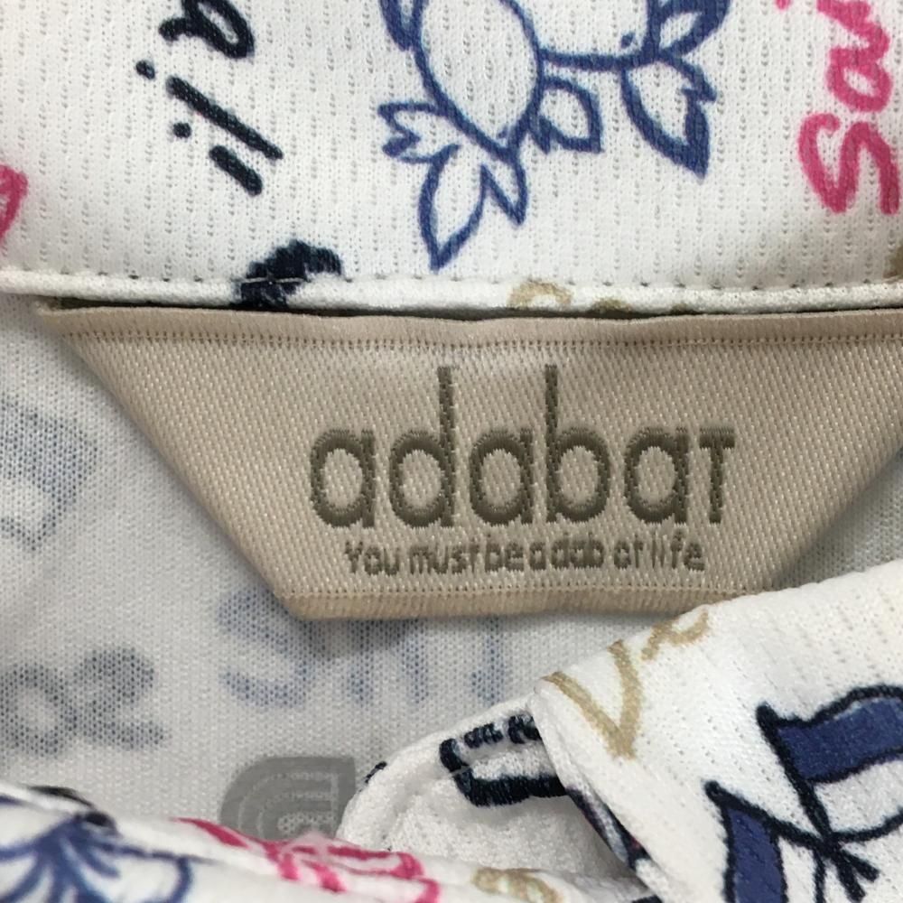 超美品】アダバット 半袖ポロワンピース 白×ピンク×ネイビー 英字総柄