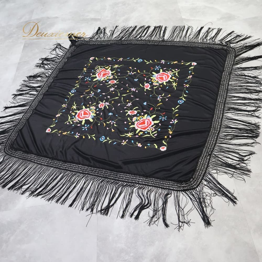 フラメンコ 衣装 シージョ マントン ブラック系 レッド系 黒 赤 刺繍
