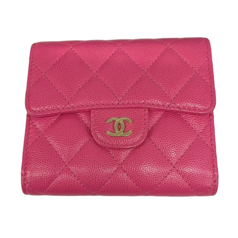 CHANEL シャネル クラシックフラップウォレット AP0231 フューシャピンク キャビアスキン 三つ折り財布 レディース 【中古】 22607K57