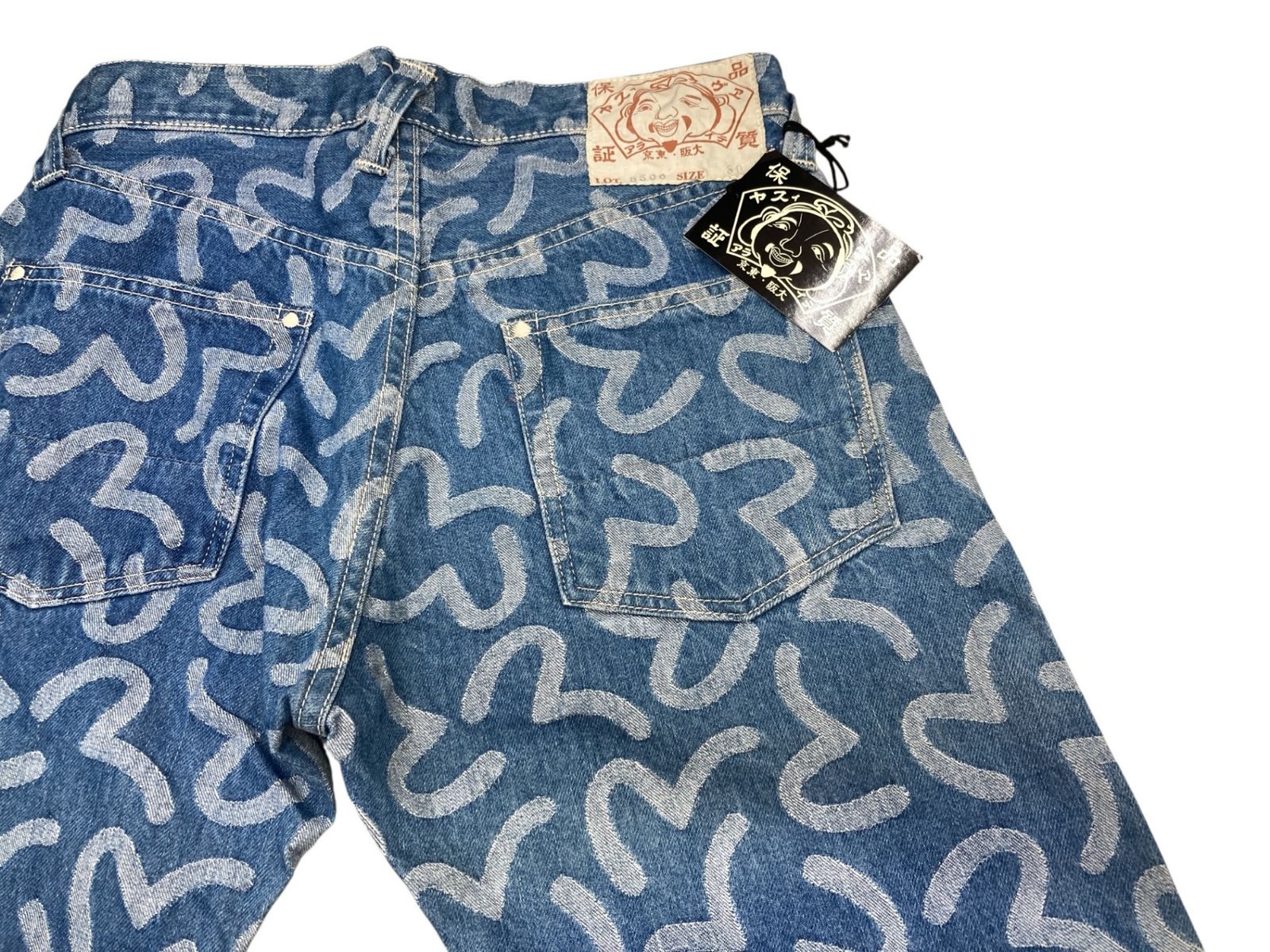 EVISU エヴィス LOT 5500 カモメ柄ジャガードデニム濃紺 38 EVISU (エヴィス) LOT.5500 カモメ総柄 ジャガード デニムパンツ 30