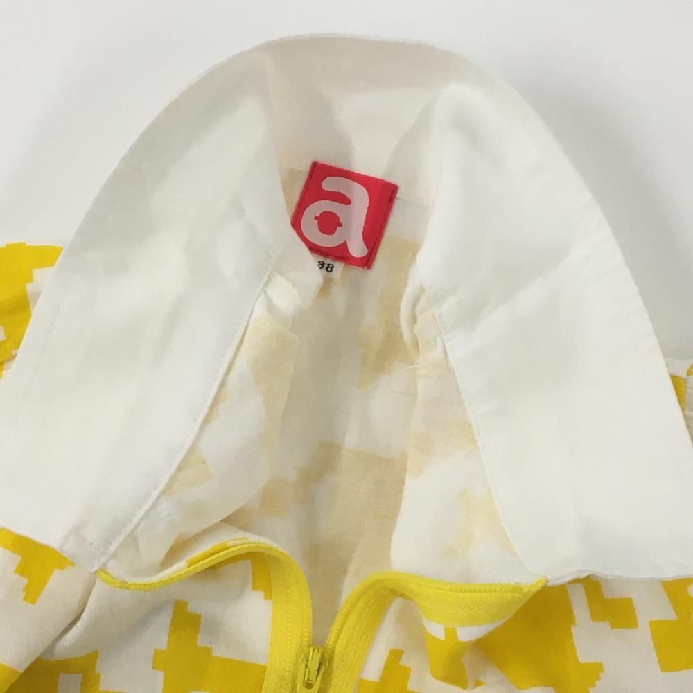 美品】アルチビオ 半袖ポロシャツ 白×イエロー 千鳥格子 ハーフジップ