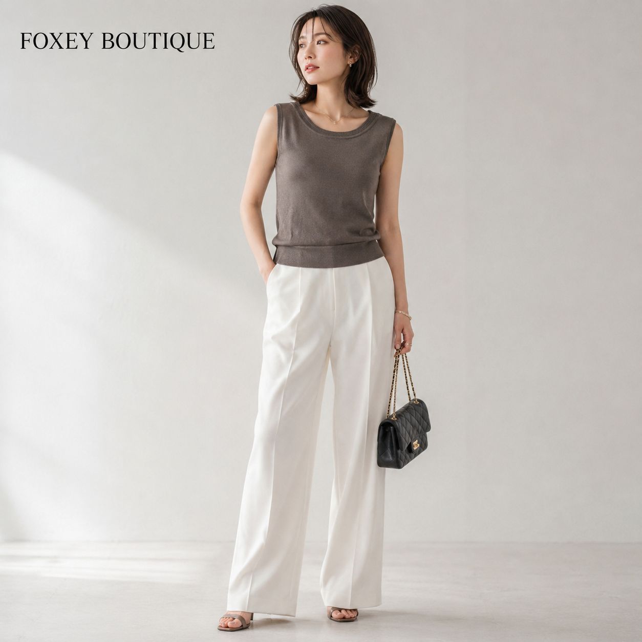 ローズ★美品★FOXEY/フォクシーリネンリュクスパーカ 40 アイボリー 美品 / 清涼感あふれる上質リネン】FOXEY BOUTIQUE 40995 / フォクシー