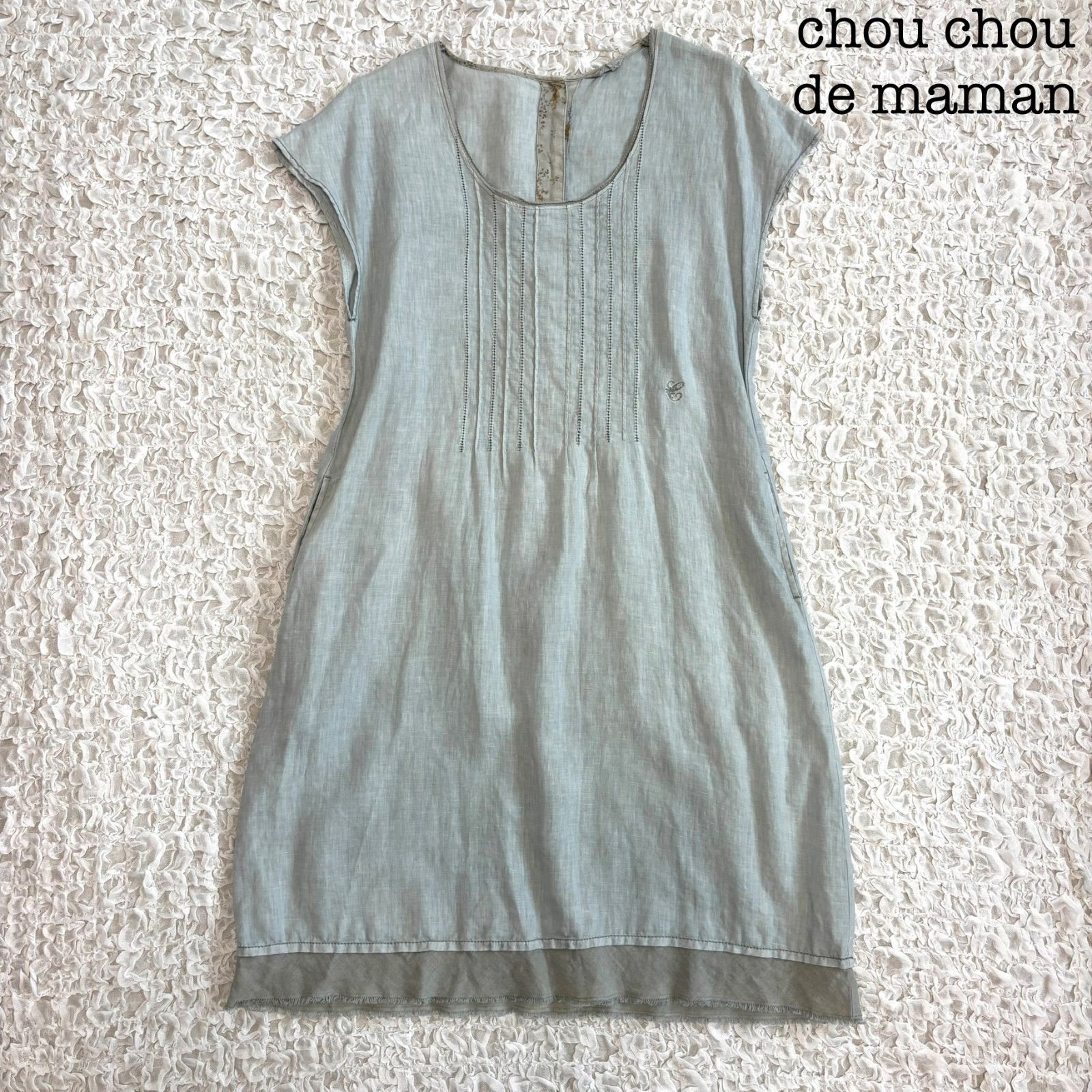 新品同様 Chou Chou de maman リネン100% ワンピース 黒 chou chou de maman リネン100% ピンタックワンピース ミントグリーン