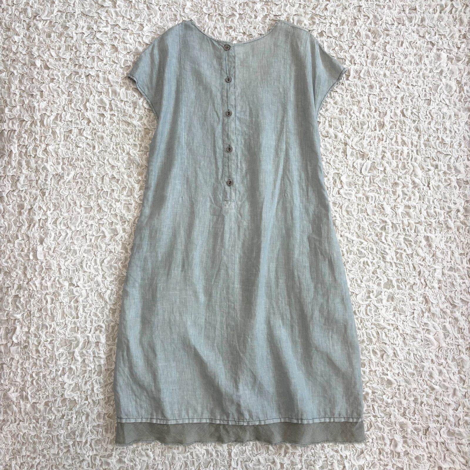 chou chou de maman リネン100% ピンタックワンピース ミントグリーン