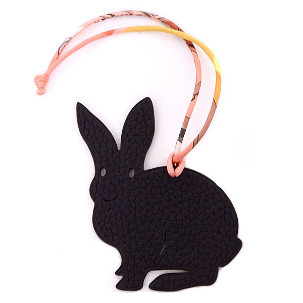 エルメス HERMES プティ アッシュ Petit h チャーム うさぎ トゴ シェブルミゾル パープル系 ブラック系 【中古】Sランク
