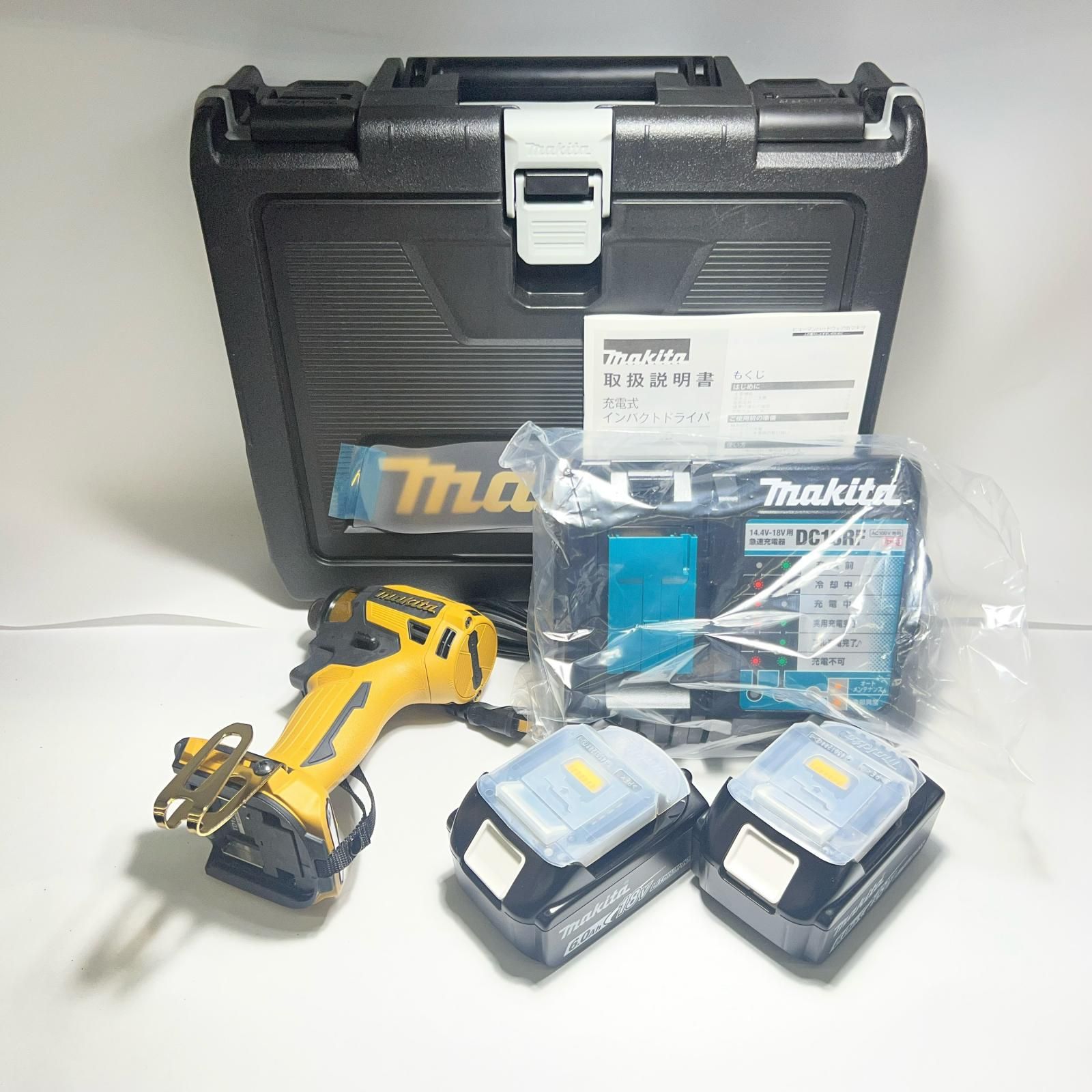 MAKITA マキタ 【中古】MAKITA マキタ 20周年記念 限定カラー インパクトドライバ 18V 6.0Ah バッテリ2本付 急速充電器 ケース 未使用 未使用に近い TD173DGXPY プレミアムイエロー 未使用品