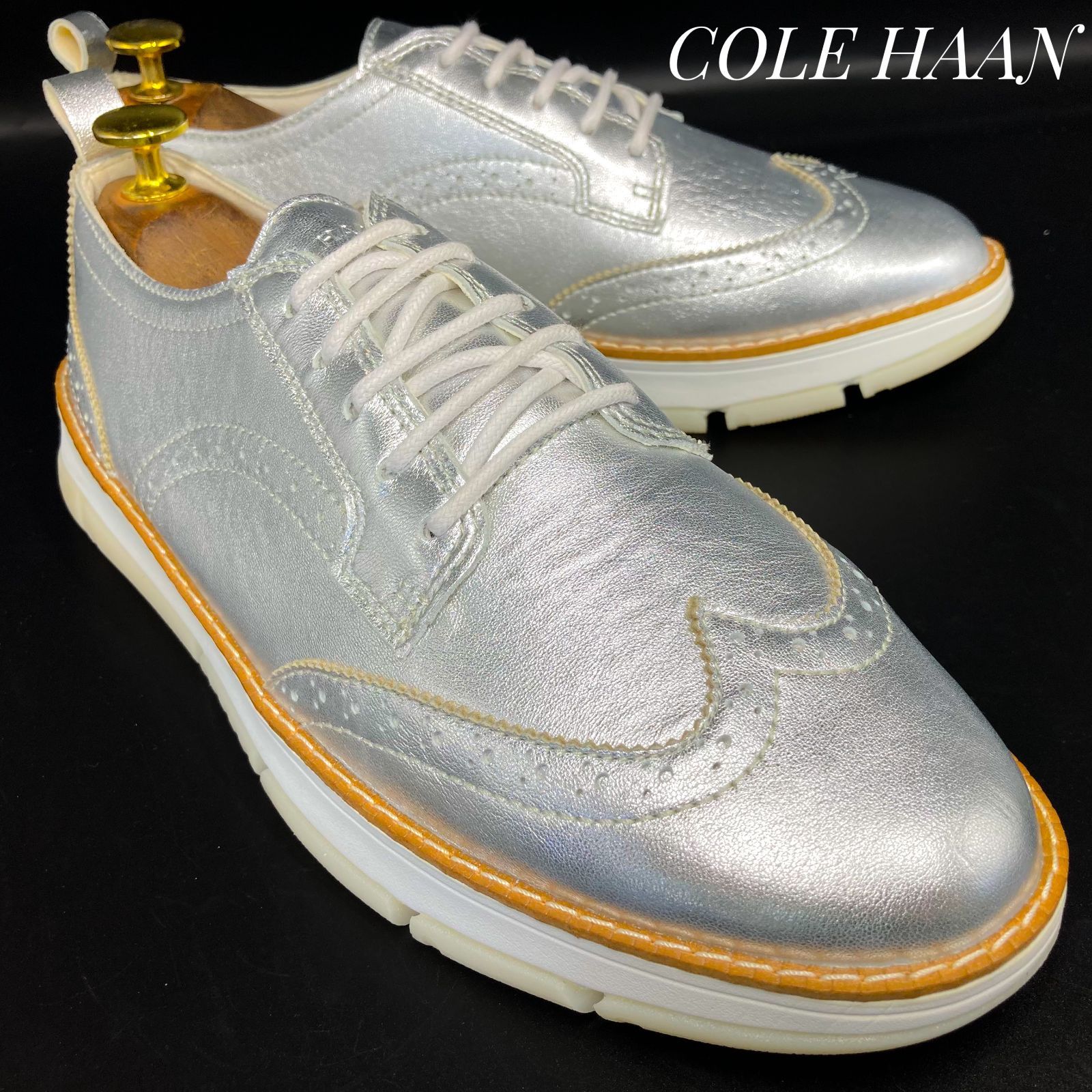 【未使用・展示品】COLE HAAN コールハーン ゼログランド レラ ウィングチップ オックスフォード 銀 シルバー 25.5cm　革靴 厚底 スニーカー ストリート カジュアル 本革 本皮 レディース
