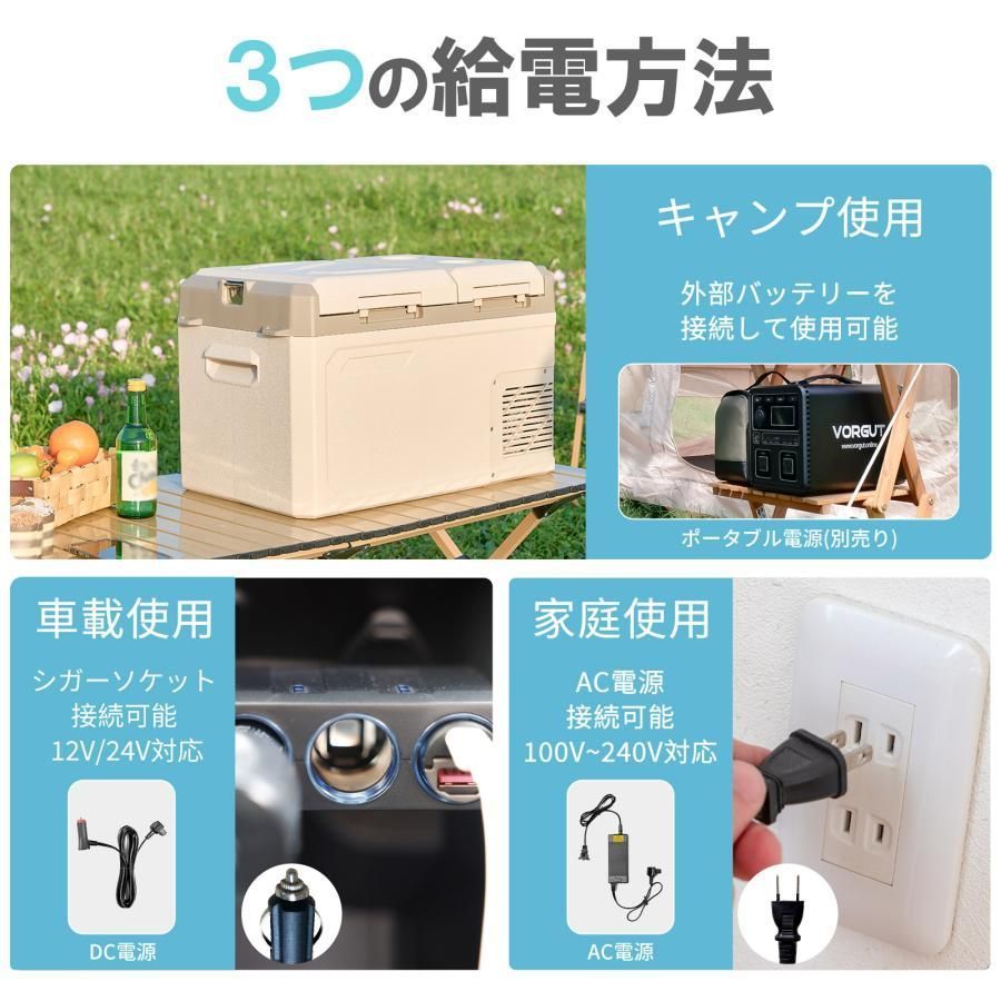 ポータブル冷蔵庫 25L 車載 冷凍庫 -20℃〜25℃ ダブルドア AC/DC対応