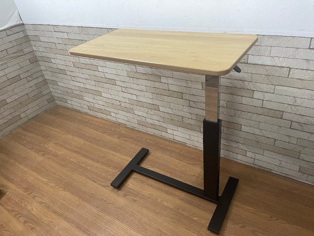 ▼美品 ニトリ キャスター付 昇降式テーブル JY03-02 LBR ライトブラウン ガス圧 パソコンテーブル 補助テーブル サイドテーブル (畑1810)