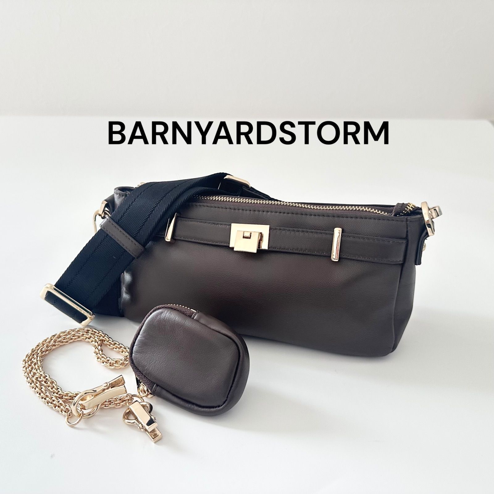 BARNYARDSTORM バンヤードストーム 2way レザー ショルダーバッグ ブラウン 茶色 テープショルダー チェーンショルダー ポーチ付き 本革 定価17,600円 美品 6JL016 7,110円