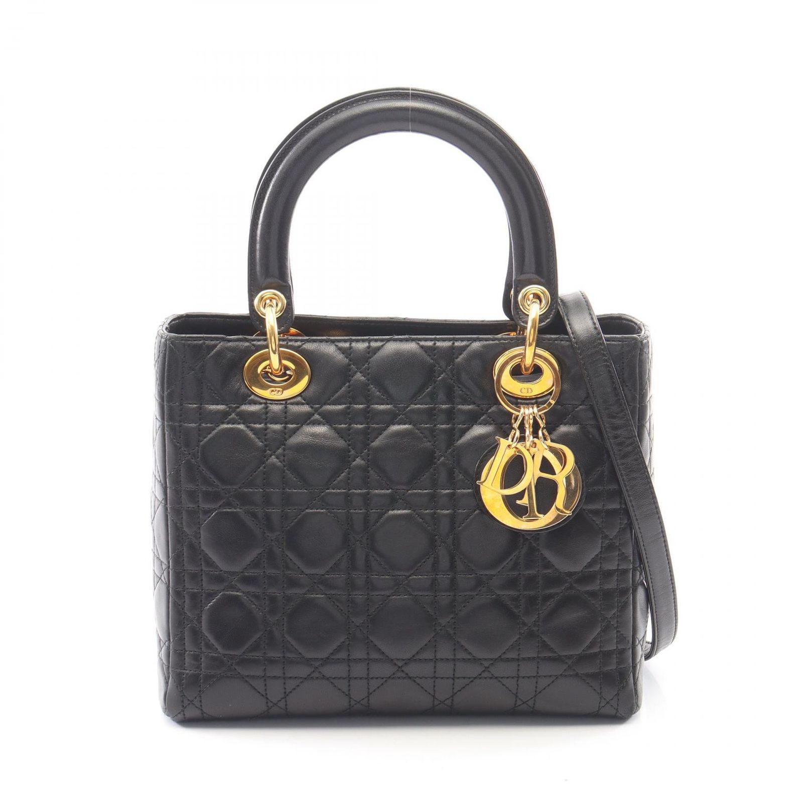 ディオール Dior ハンドバッグ LADY DIOR レディディオール カナージュ 2WAY ブラック レザー レディディオール カナージュ 2wayトート ミディアム レディース Used B