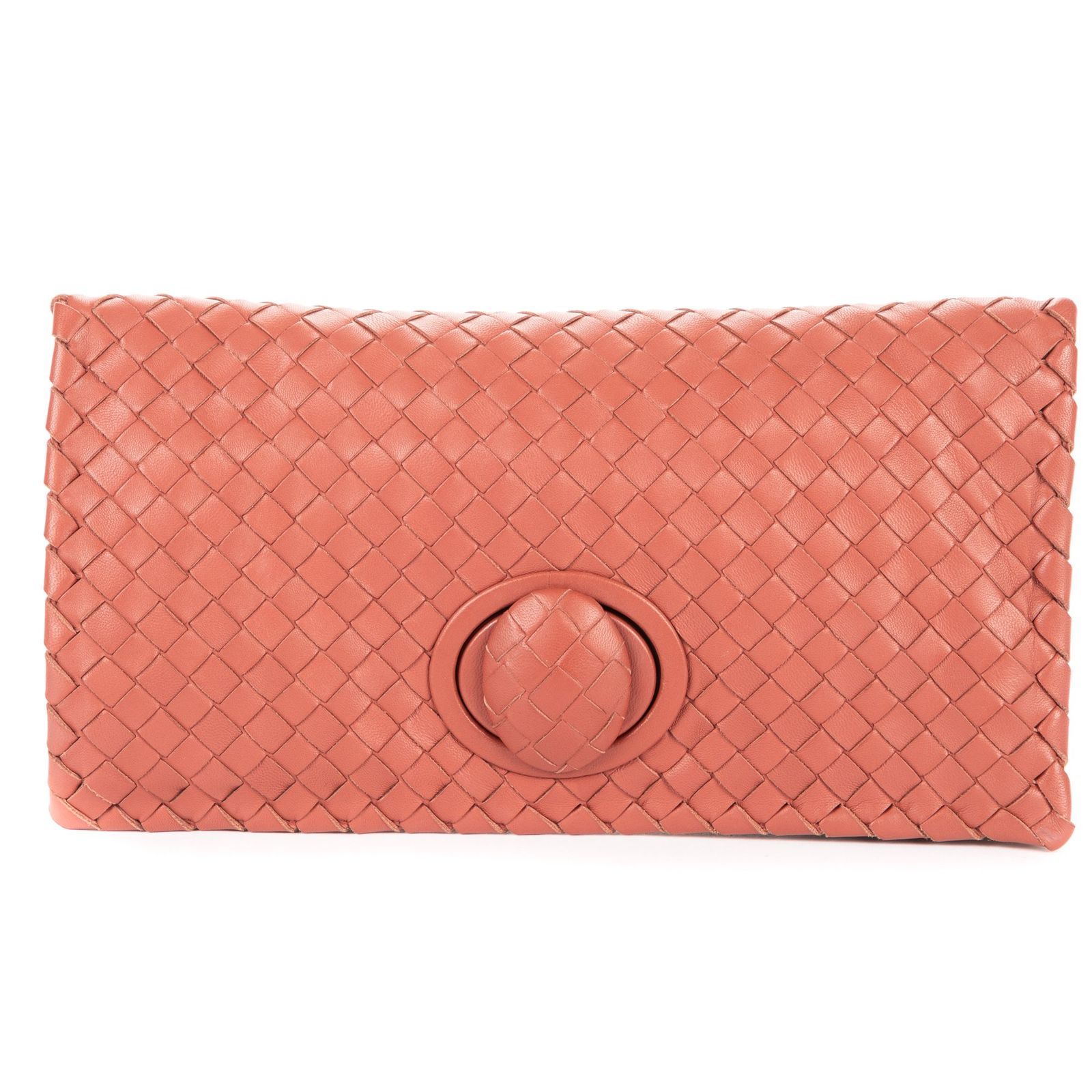 [中古] BOTTEGA VENETA ボッテガヴェネタTurn Lock Clutch茶色Intrecciato Calfskin LeatherA