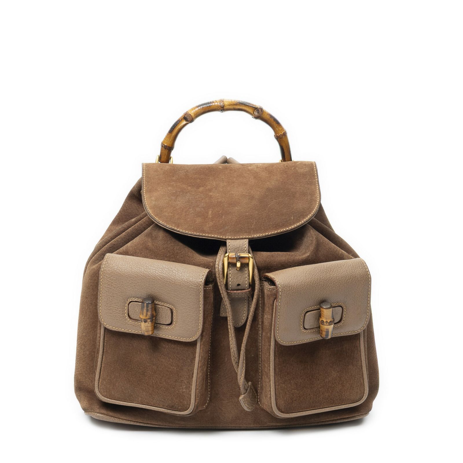 [中古] GUCCI グッチラージバンブー リュックサック茶色スエードレザーA