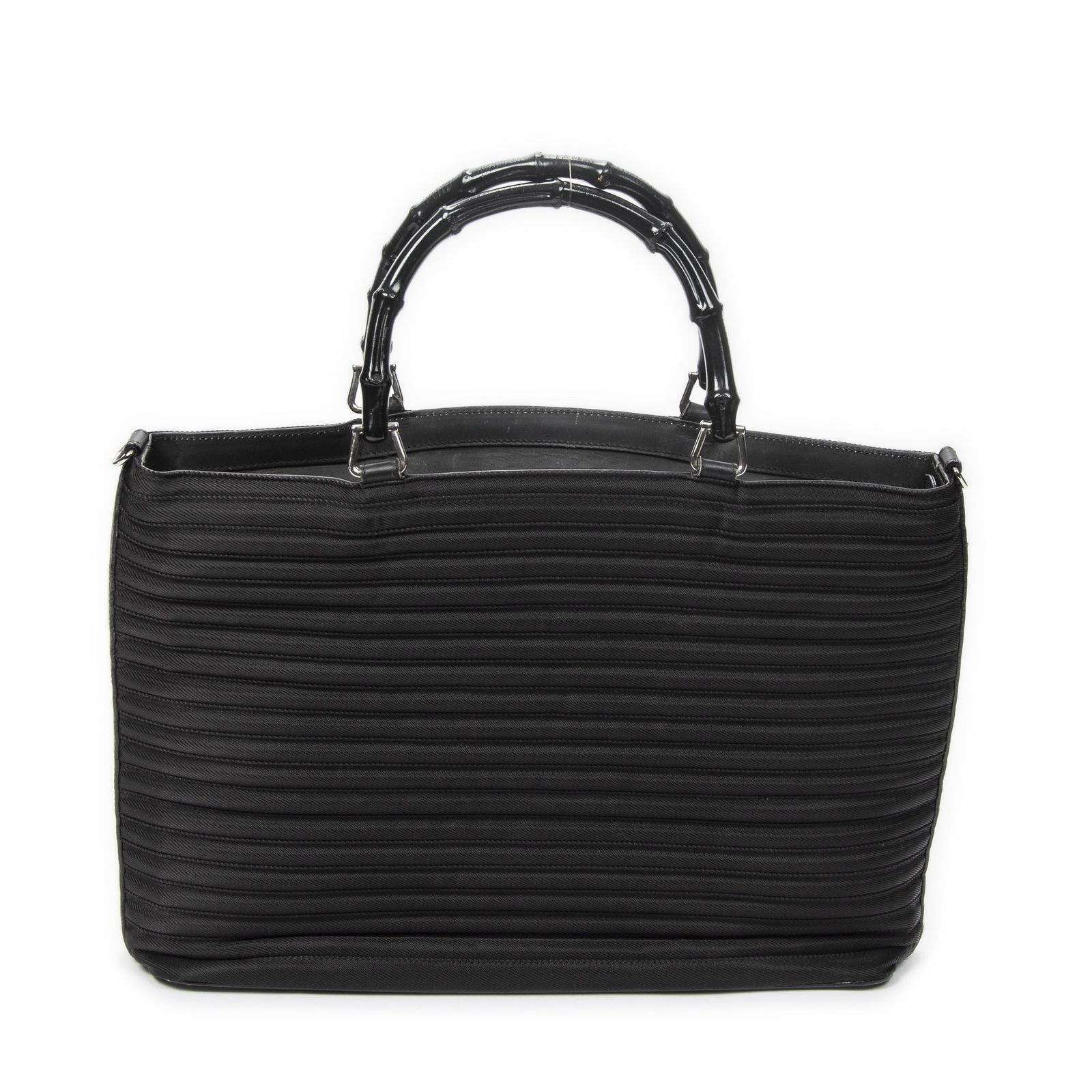 中古] GUCCI グッチラージ バンブー ショッパー トート黒マトラッセ 