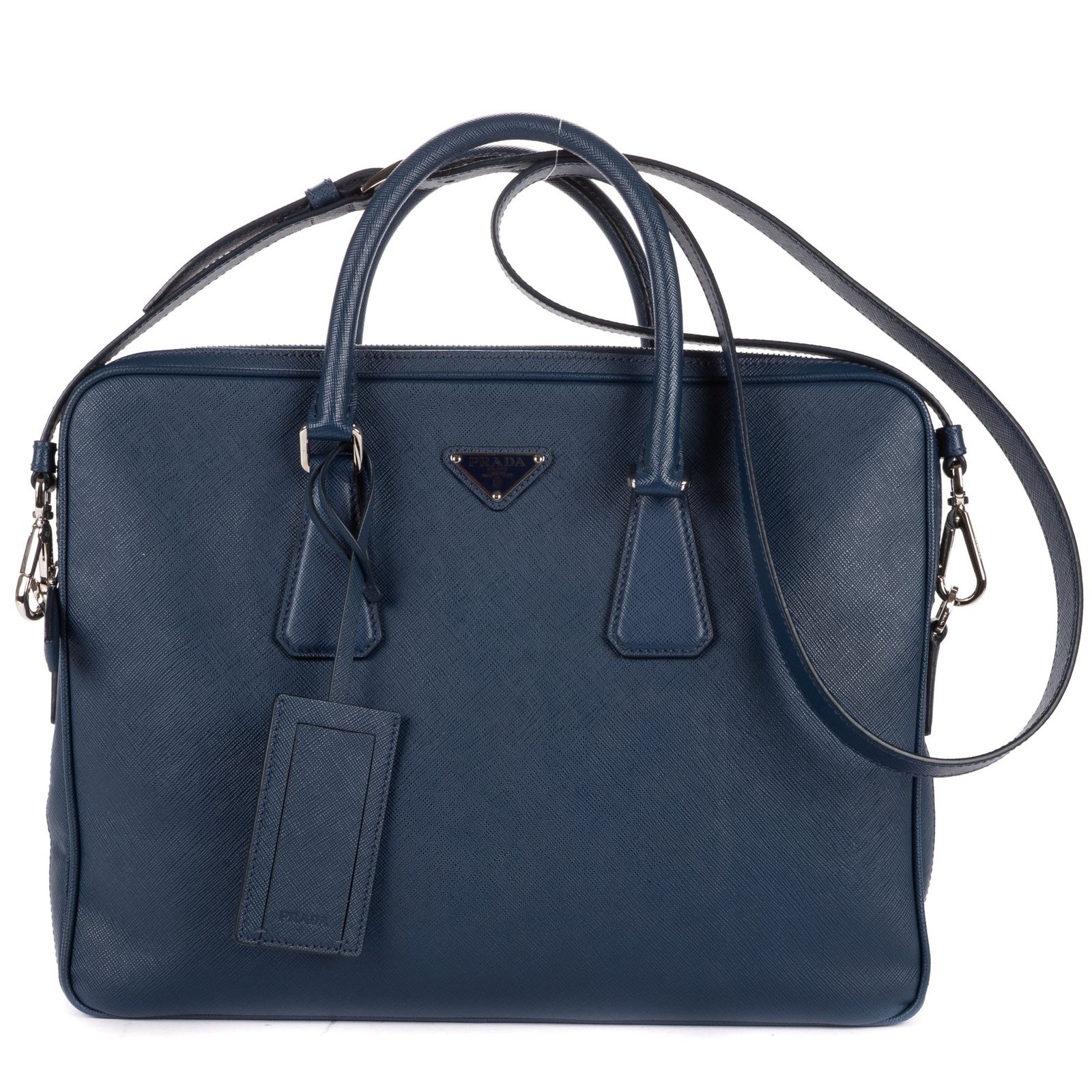 [中古] PRADA プラダブリーフケース青サフィアーノレザーA