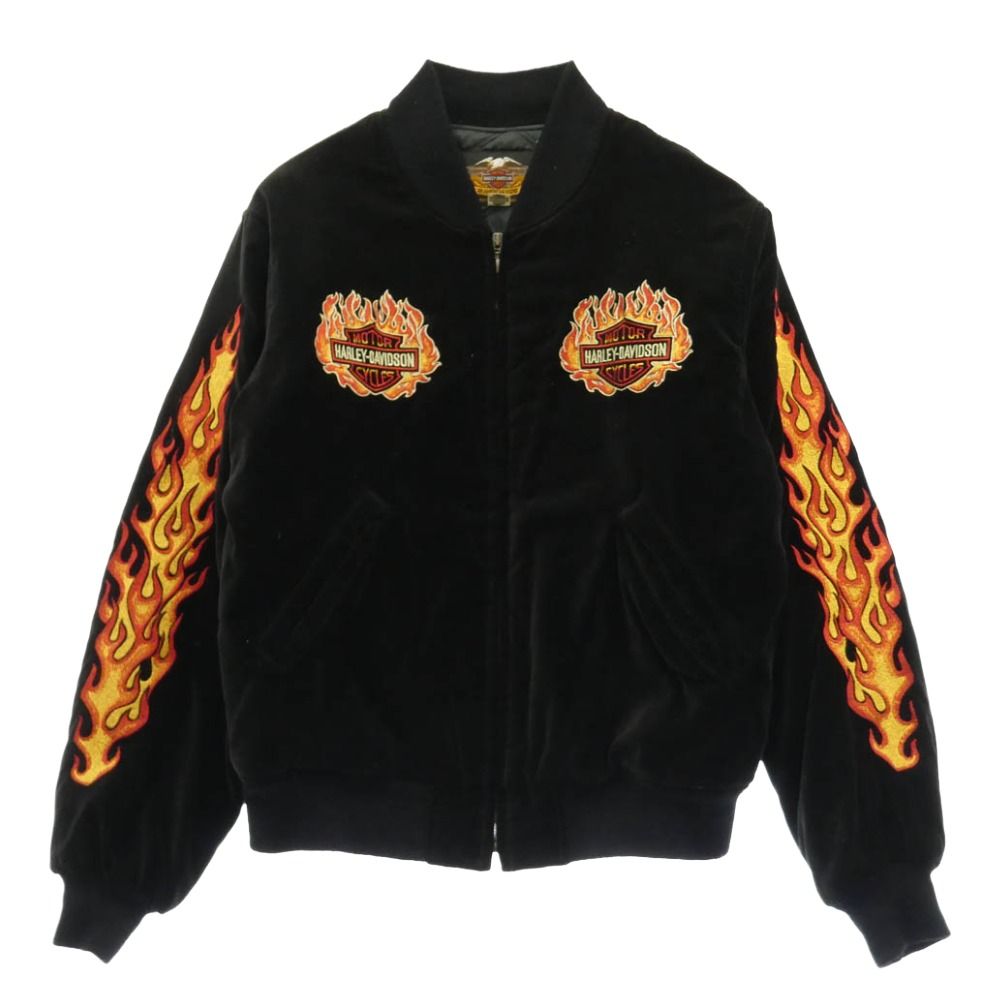 HARLEY DAVIDSON ベロア刺繍ファイヤーパターンジャケット　L HARLEY DAVIDSON ハーレーダビッドソン ベロア 刺繍 ファイヤー