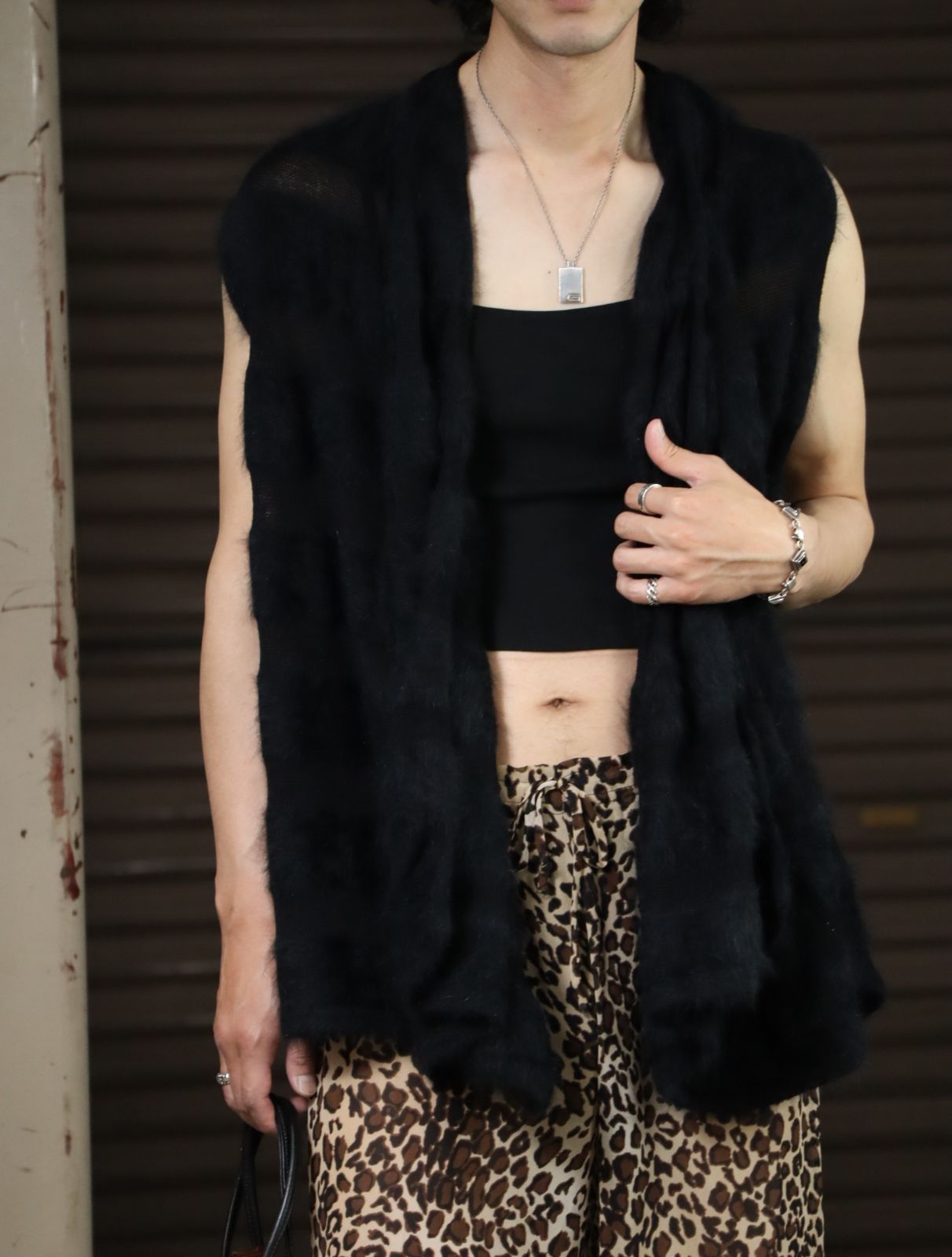 mokemoke shaggy sleeveless volume knit cardigan black モケモケ シャギー ボリューム シアー 太ボーダー ニット ベスト カーディガン 黒 ブラック 90s 00s Y2K 9,379円