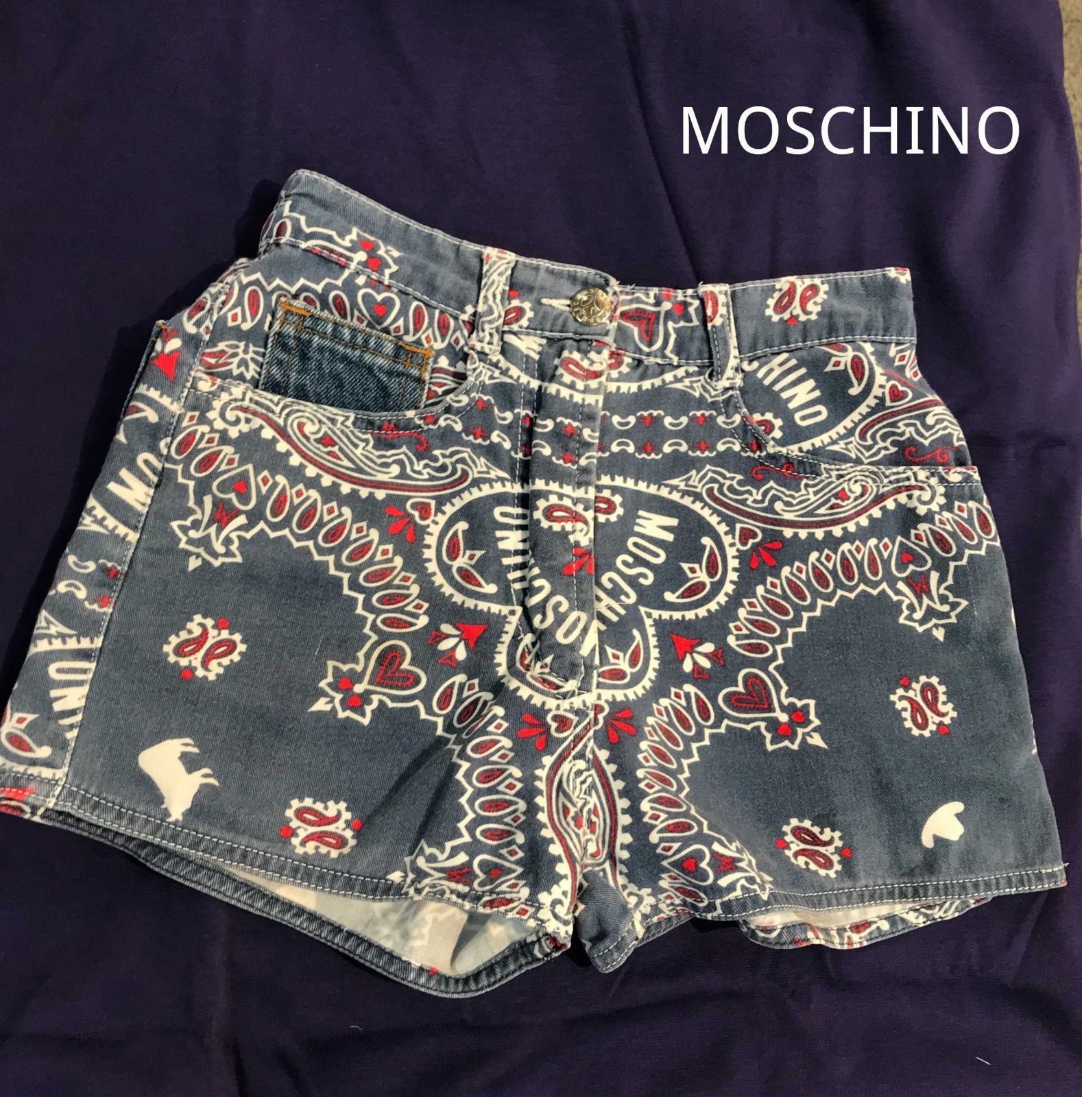 MOSCHINO モスキーノ キッズ デニム ショートパンツ ペイズリー柄 ロゴ