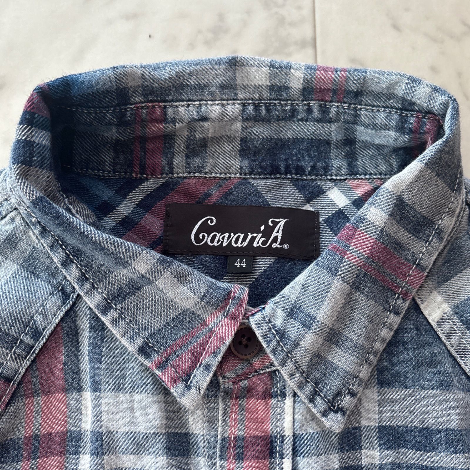 CavariA キャバリア チェック柄 デニム風シャツ 長袖 44 フェアリー