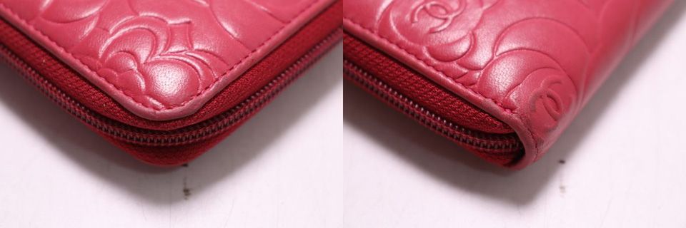 □シャネル 16番台 カメリア ラムスキン ラウンドファスナー長財布