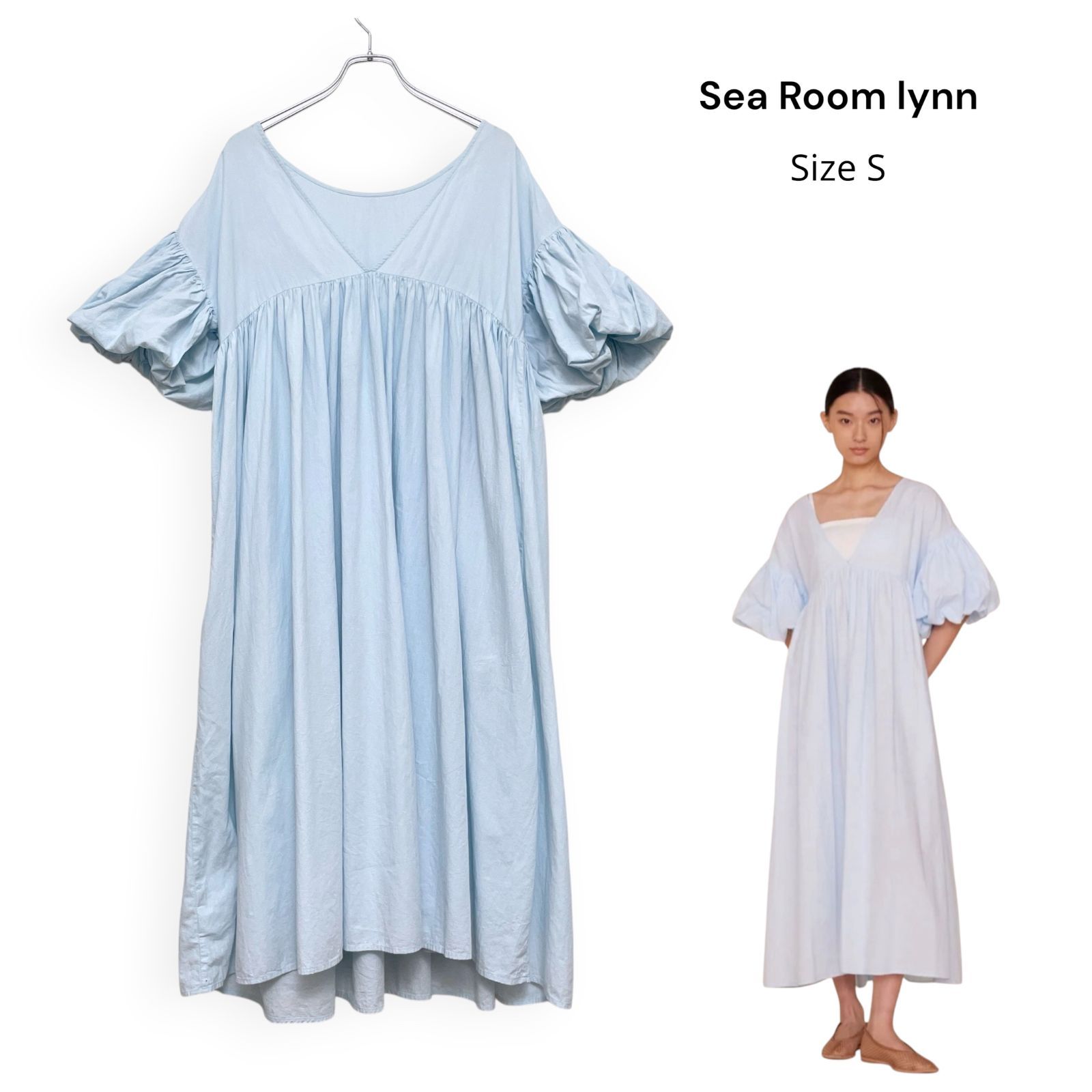 シールームリン 2way コットンギャザー パフスリーブドレス ワンピース S Sea Room lynn シールームリン コットンギャザー パフスリーブ ドレス