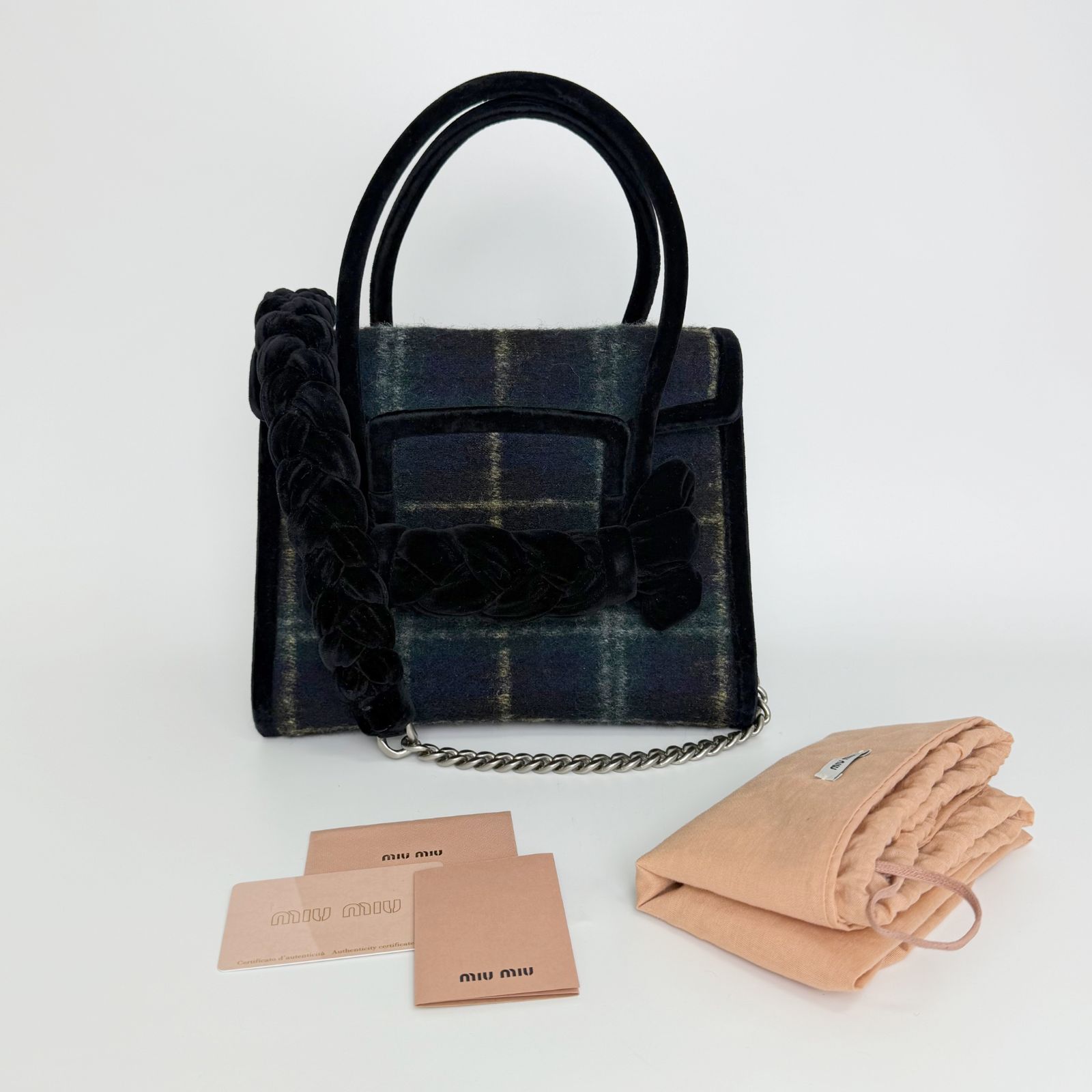 中古】MIU MIU ミュウミュウ チェック柄 チェーン 2WAYハンドバッグ 