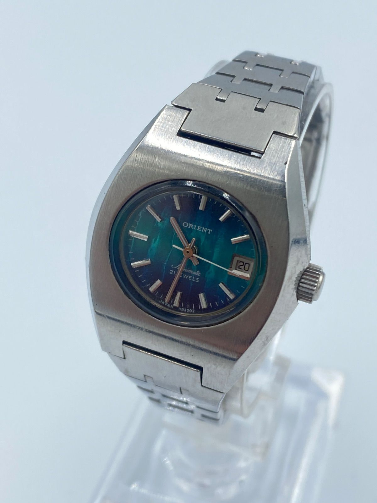 【希少】ORIENT Minimatic 21石 自動巻き 腕時計 稼働品オリエント ミニマチック 21JEWELS 青緑文字盤 レディース