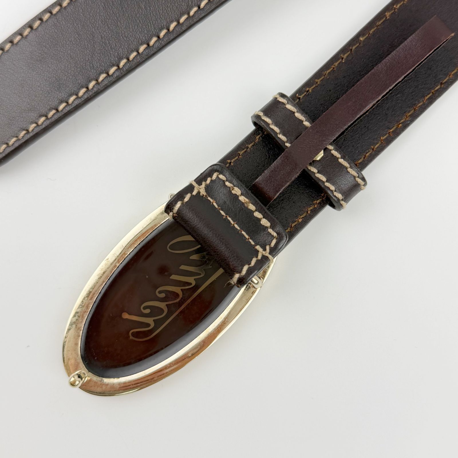 中古】GUCCI グッチ ロゴバックル レザーベルト ベルト レザー ダーク