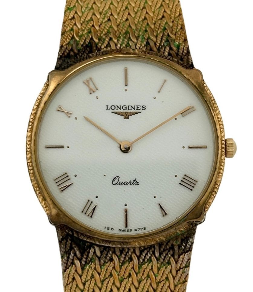 LONGINES ロンジン 2針 クオーツ時計 電池式 千鳥柄 ゴールド シルバー
