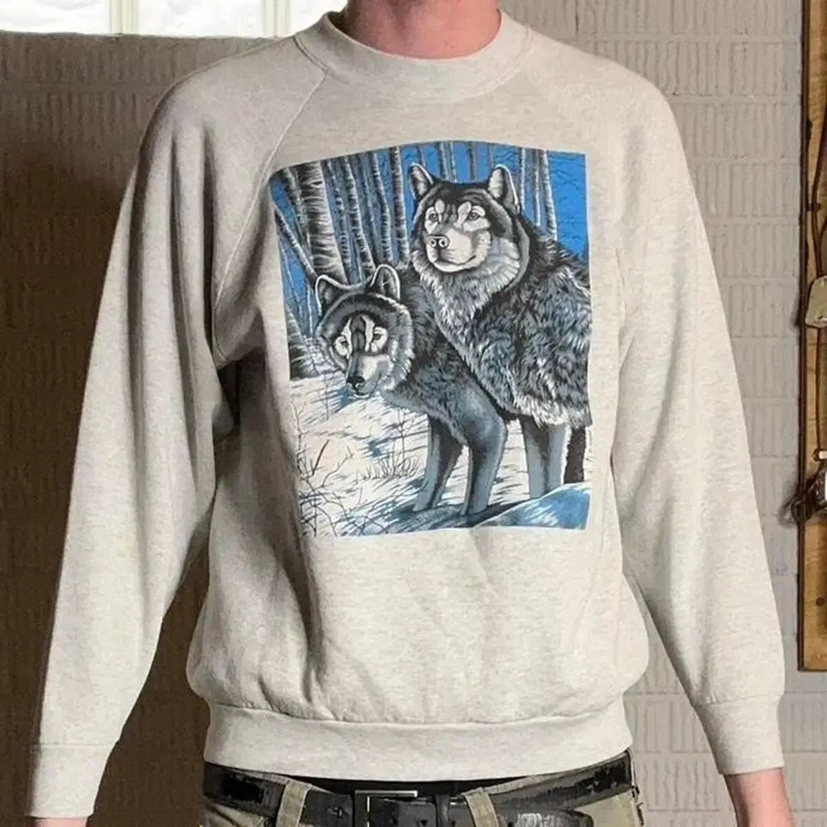 90s Hanes ウルフプリント スウェットシャツ - メルカリ