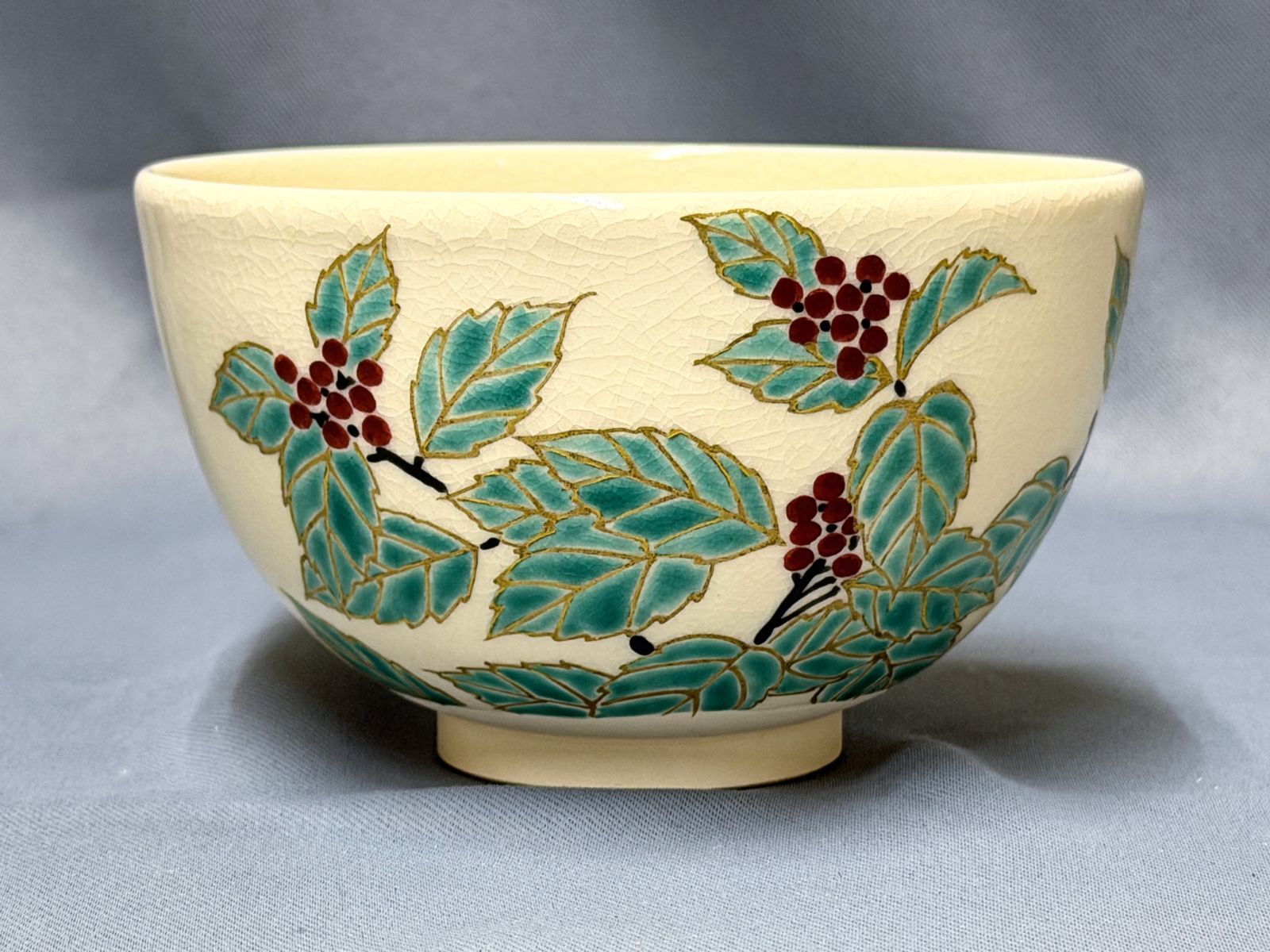 D212【未使用・共箱付】千両之画 茶碗 粟田焼 岡田佳山作 茶道具（口径