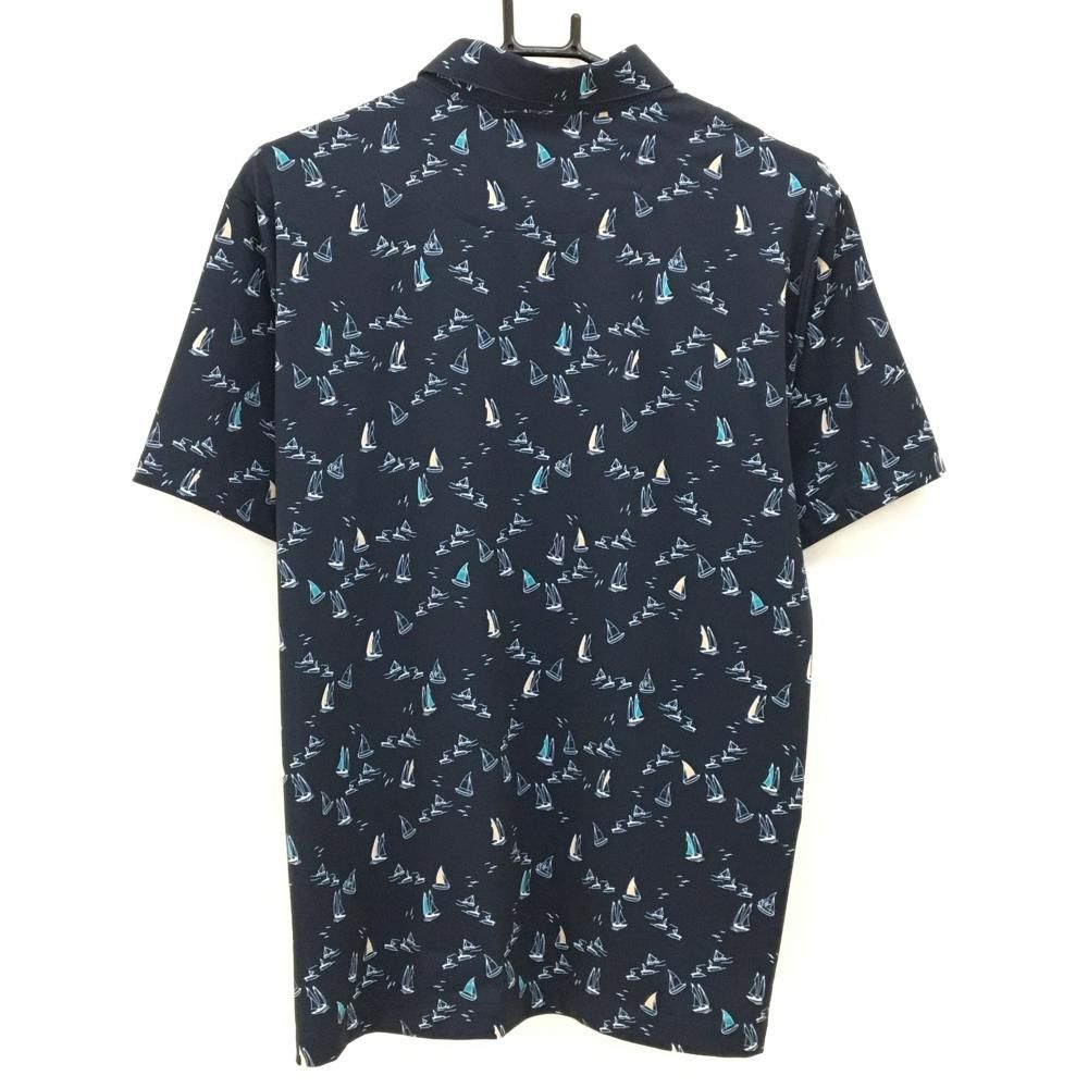 超美品】ゾーイ 半袖ポロシャツ ネイビー×白 ヨット総柄 ストレッチ