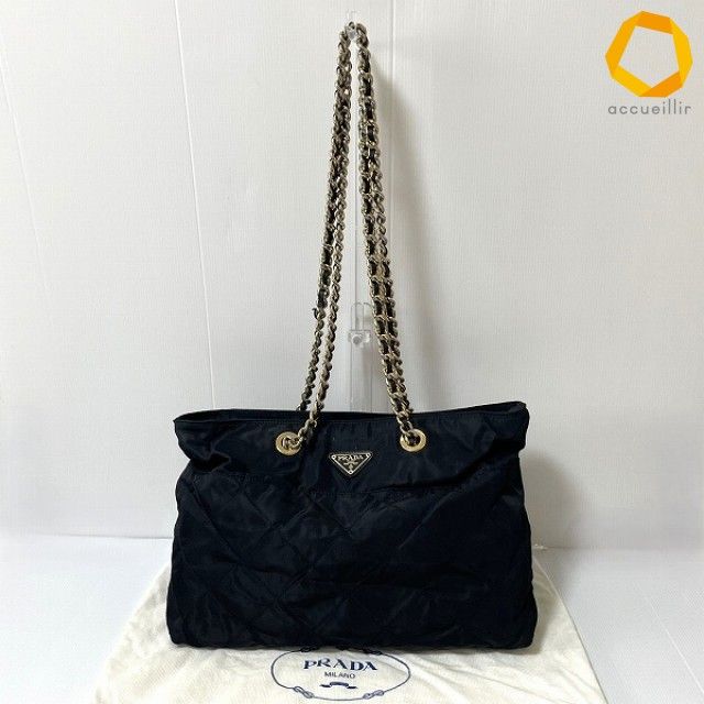 axb プラダ PRADA ショルダーバッグ 黒 キルティング ゴールドチェーン