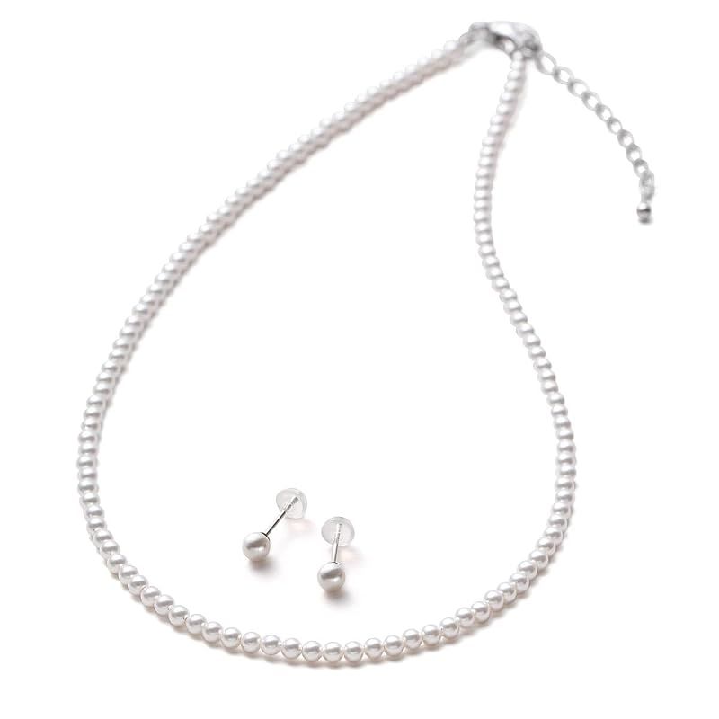 [VOTRE COUTURE] パールネックレス セット ベビーパール グランプレミアム アクセサリー 3mm ブランド10年保証 (プラチナピアス, 90cm)