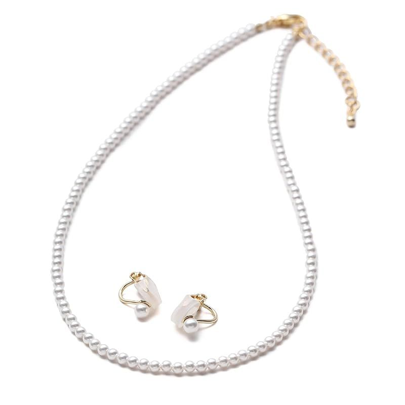 [VOTRE COUTURE] パールネックレス セット ベビーパール グランプレミアム アクセサリー 3mm ブランド10年保証 (真鍮イヤリング（ゴールド）, 41cm)