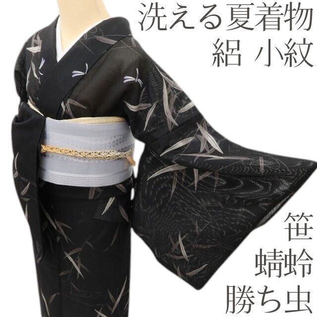 百華❀Y5236◇洗える夏着物 絽 トンボ 勝ち虫 笹 小紋 - メルカリ